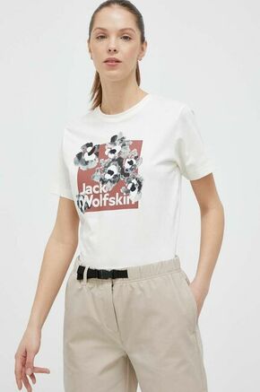 Bombažna kratka majica Jack Wolfskin 10 bež barva - bež. Kratka majica iz kolekcije Jack Wolfskin. Model izdelan iz pletenine s potiskom.