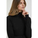 Volnen pulover Mos Mosh ženski, črna barva - črna. Pulover iz kolekcije Mos Mosh. Model s puli ovratnikom, izdelan iz volnene pletenine.