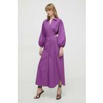 Bombažna obleka Twinset vijolična barva - vijolična. Obleka iz kolekcije Twinset. Model izdelan iz enobarvne tkanine. Model iz izjemno udobne bombažne tkanine.