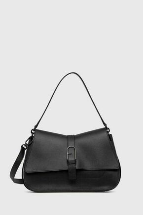 Usnjena torbica Furla Flow L črna barva - črna. Srednje velika torbica iz kolekcije Furla. Model na zapenjanje