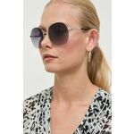 Sončna očala Guess ženski, srebrna barva - srebrna. Sončna očala iz kolekcije Guess. Model z enobarvnimi stekli in okvirji iz kombinacije umetne snovi in kovine. Ima filter UV 400.