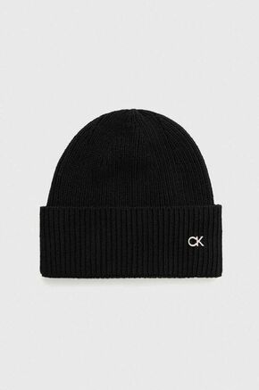 Kapa s primesjo volne Calvin Klein črna barva - črna. Kapa iz kolekcije Calvin Klein. Model izdelan iz enobarvne pletenine.