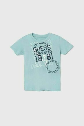 Bombažna kratka majica Guess - modra. Otroške lahkotna kratka majica iz kolekcije Guess