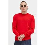 Bombažen pulover HUGO rdeča barva - rdeča. Pulover iz kolekcije HUGO. Model izdelan iz tanke pletenine. Model iz izjemno udobne bombažne tkanine.