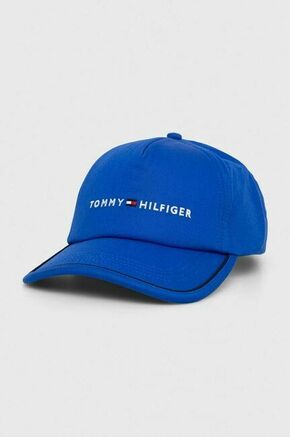 Bombažna bejzbolska kapa Tommy Hilfiger - modra. Kapa s šiltom vrste baseball iz kolekcije Tommy Hilfiger. Model izdelan iz materiala z nalepko.