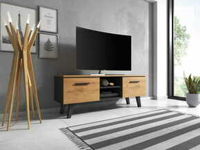 Furnitura TV omarica NORD črna + hrast skandinavski dizajn