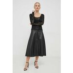 Majica Sisley ženska, črna barva - črna. Bluza iz kolekcije Sisley, izdelana iz luknjičastega materiala. Izrazita, bleščeča tkanina s kovinsko nitjo.