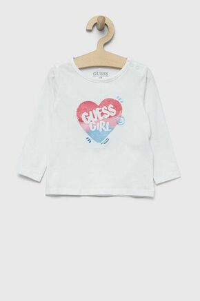 Majica z dolgimi rokavi za dojenčka Guess bela barva - bela. Majica z dolgimi rokavi za dojenčka iz kolekcije Guess. Model izdelan iz udobne pletenine. Nežen material