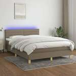 Greatstore Box spring postelja z vzmetnico LED taupe 140x200 cm blago