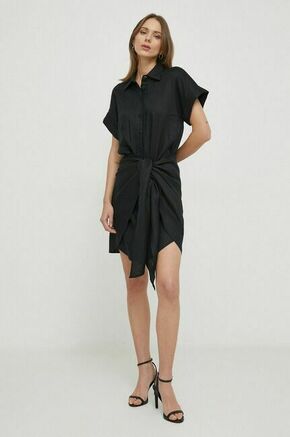 Lanena obleka Lauren Ralph Lauren črna barva - črna. Obleka iz kolekcije Lauren Ralph Lauren. Model izdelan iz enobarvne tkanine. Model iz zračne lanene tkanine.