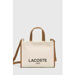 Torbica Lacoste bež barva - bež. Majhna torbica iz kolekcije Lacoste. Model na zapenjanje, izdelan iz tekstilnega materiala.