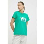 Bombažna kratka majica Helly Hansen ženski, zelena barva - zelena. Kratka majica iz kolekcije Helly Hansen, izdelana iz pletenine s potiskom. Model iz izjemno udobne bombažne tkanine.