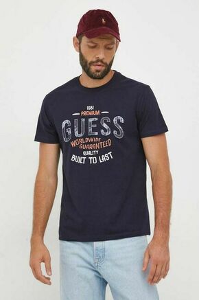 Bombažna kratka majica Guess mornarsko modra barva - mornarsko modra. Kratka majica iz kolekcije Guess