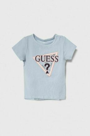 Otroška kratka majica Guess - modra. Otroške kratka majica iz kolekcije Guess. Model izdelan iz pletenine