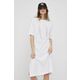 Obleka Armani Exchange bela barva, - bela. Obleka iz kolekcije Armani Exchange. Raven model izdelan iz tanke, rahlo elastične pletenine.