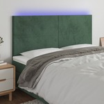 Vidaxl LED posteljno vzglavje temno zeleno 200x5x118/128 cm žamet