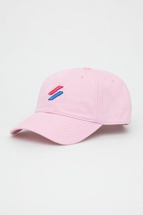 Bombažna kapa Superdry roza barva - roza. Kapa s šiltom vrste baseball iz kolekcije Superdry. Model izdelan iz tkanine z nalepko.