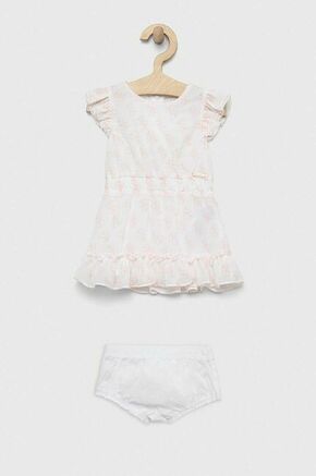 Obleka za dojenčka Guess bež barva - bež. Za dojenčke Obleka iz kolekcije Guess. Nabran model izdelan iz vzorčaste tkanine.