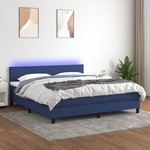 vidaXL Box spring postelja z vzmetnico LED modra 180x200 cm blago