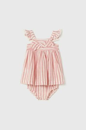 Obleka za dojenčka Mayoral roza barva - roza. Lahkotna obleka za dojenčke iz kolekcije Mayoral. Nabran model izdelan iz vzorčaste tkanine.