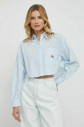 Bombažna srajca Calvin Klein Jeans ženska - modra. Srajca iz kolekcije Calvin Klein Jeans