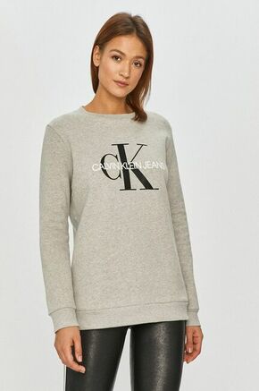 Calvin Klein Jeans bombažni pulover - siva. Pulover iz zbirke Calvin Klein Jeans. Model narejen iz tiskane tkanine.