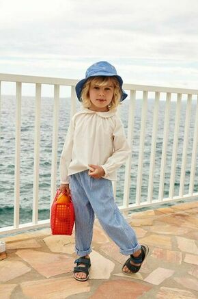 Otroške bombažne hlače Liewood Birger Seersucker Check Pants - modra. Otroške hlače iz kolekcije Liewood. Model izdelan iz vzorčaste tkanine.