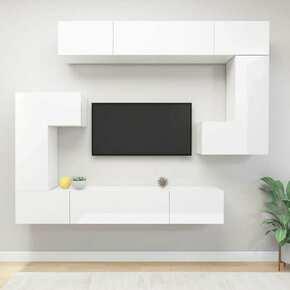 VidaXL Komplet TV omaric 8-delni visok sijaj bel konstruiran les
