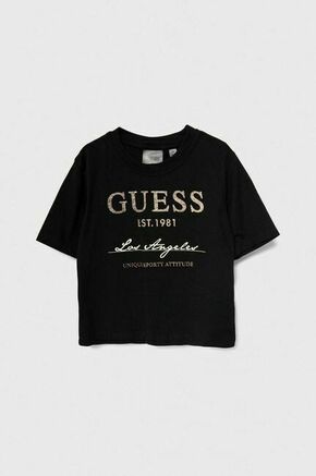 Bombažna kratka majica Guess črna barva - črna. Lahkotna kratka majica iz kolekcije Guess. Model izdelan iz pletenine