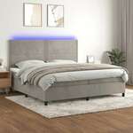 Box spring postelja z vzmetnico LED svetlo siva 200x200cm žamet - vidaXL - Siva - 93,44 - 200 x 200 cm - vidaXL