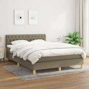 Greatstore Box spring postelja z vzmetnico taupe 140x200 cm blago