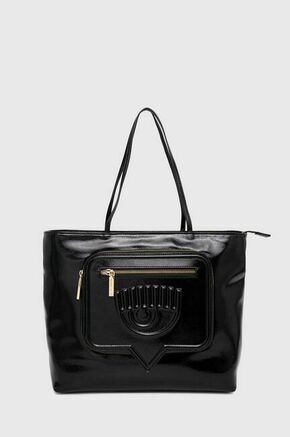 Torbica Chiara Ferragni črna barva - črna. Velika torbica iz kolekcije Chiara Ferragni. Model na zapenjanje
