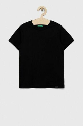 Otroška bombažna kratka majica United Colors of Benetton črna barva - črna. Otroške Lahkotna kratka majica iz kolekcije United Colors of Benetton. Model izdelan iz tanke