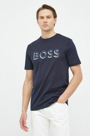 Bombažna kratka majica BOSS mornarsko modra barva - mornarsko modra. Kratka majica iz kolekcije BOSS. Model izdelan iz tanke