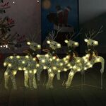 vidaXL Božični severni jeleni 4 kosi zlati 80 LED akril