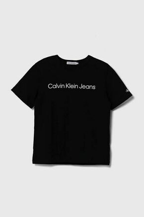 Otroška bombažna kratka majica Calvin Klein Jeans črna barva - črna. Otroške kratka majica iz kolekcije Calvin Klein Jeans
