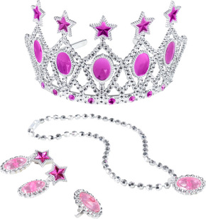 WEBHIDDENBRAND Princesina krona z uhani in ogrlico roza barve