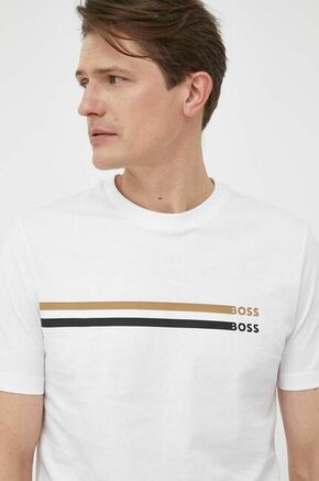 Bombažna kratka majica BOSS bela barva - bela. Lahkotna kratka majica iz kolekcije BOSS