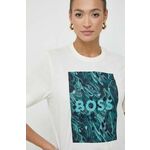 Bombažna kratka majica BOSS ženski, bež barva - bež. Kratka majica iz kolekcije BOSS, izdelana iz tanke, elastične pletenine. Model iz izjemno udobne bombažne tkanine.