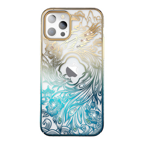 Slomart Luksuzni ovitek za iPhone 14 pro s kristali kingxbar phoenix - zlati in modri