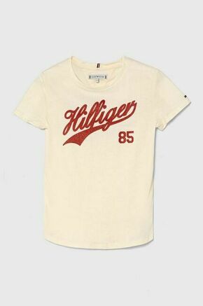 Otroška kratka majica Tommy Hilfiger bež barva - bež. Otroške lahkotna kratka majica iz kolekcije Tommy Hilfiger. Model izdelan iz pletenine