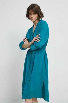 Obleka Medicine turkizna barva - turkizna. Obleka iz kolekcije Medicine. Ohlapen model izdelan iz enobarvne tkanine.
