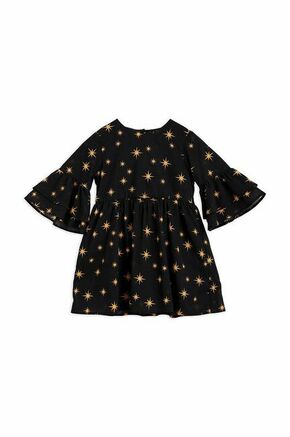 Otroška bombažna obleka Mini Rodini črna barva - črna. Otroška Obleka iz kolekcije Mini Rodini. Nabran model izdelan iz vzorčaste tkanine.