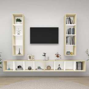 VidaXL Stenske TV omarice 4 kosi bele in sonoma hrast iverna plošča