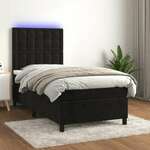 Greatstore Box spring postelja z vzmetnico LED črna 100x200 cm žamet