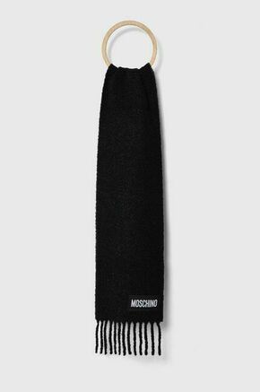 Volnen šal Moschino črna barva - črna. Šal iz kolekcije Moschino. Model izdelan iz enobarvne pletenine.