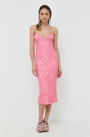 Obleka Bardot roza barva - roza. Obleka iz kolekcije Bardot. Model izdelan iz čipkastega materiala. Izrazit model za posebne priložnosti.