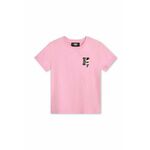 Otroška bombažna kratka majica Karl Lagerfeld roza barva - roza. Otroške kratka majica iz kolekcije Karl Lagerfeld, izdelana iz tanke, elastične pletenine. Model iz zračne bombažne tkanine.