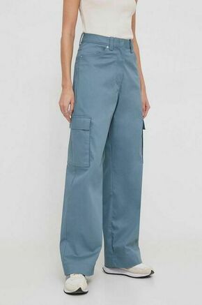 Hlače Calvin Klein Jeans ženski - modra. Lahkotne hlače iz kolekcije Calvin Klein Jeans. Model izdelan iz enobarvne tkanine. Model iz izjemno udobne tkanine z visoko vsebnostjo bombaža.