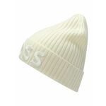Volnena kapa BOSS bela barva - bela. Kapa iz kolekcije BOSS. Model izdelan iz pletenine z nalepko.